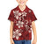 Plumeria Floral Tapa Pattern Oxblood Red Family Matching Off Shoulder Maxi Dress and Hawaiian Shirt