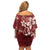 Plumeria Floral Tapa Pattern Oxblood Red Family Matching Off Shoulder Short Dress and Hawaiian Shirt