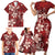 Plumeria Floral Tapa Pattern Oxblood Red Family Matching Short Sleeve Bodycon Dress and Hawaiian Shirt