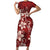 Plumeria Floral Tapa Pattern Oxblood Red Family Matching Short Sleeve Bodycon Dress and Hawaiian Shirt