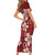 Plumeria Floral Tapa Pattern Oxblood Red Family Matching Short Sleeve Bodycon Dress and Hawaiian Shirt