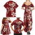 Plumeria Floral Tapa Pattern Oxblood Red Family Matching Summer Maxi Dress and Hawaiian Shirt