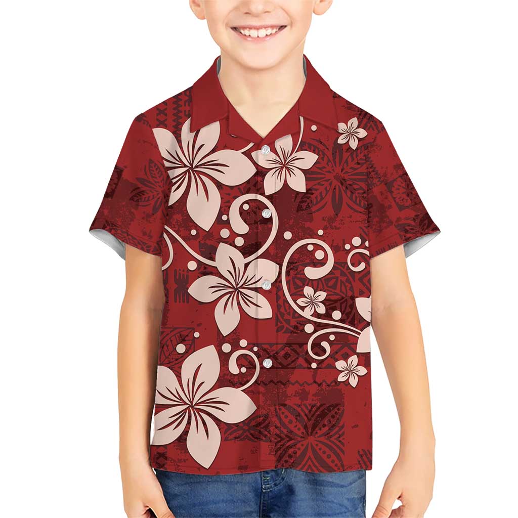 Plumeria Floral Tapa Pattern Oxblood Red Hawaiian Shirt LT01 - Polynesian Pride