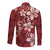 Plumeria Floral Tapa Pattern Oxblood Red Long Sleeve Button Shirt