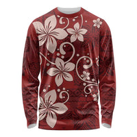 Plumeria Floral Tapa Pattern Oxblood Red Long Sleeve Shirt LT01 Unisex Red - Polynesian Pride