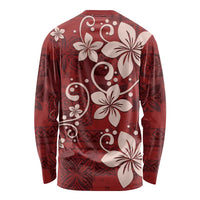 Plumeria Floral Tapa Pattern Oxblood Red Long Sleeve Shirt LT01 - Polynesian Pride