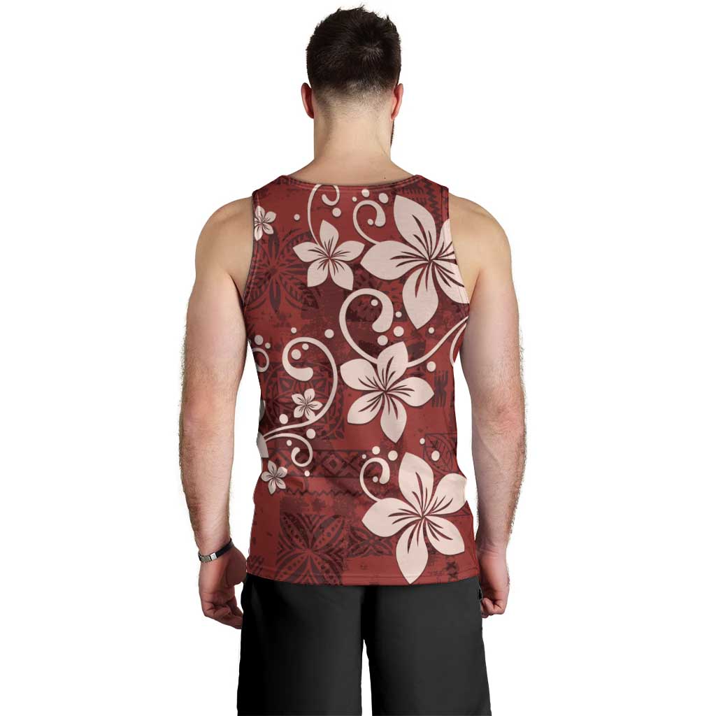 Plumeria Floral Tapa Pattern Oxblood Red Men Tank Top LT01 - Polynesian Pride