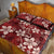 Plumeria Floral Tapa Pattern Oxblood Red Quilt Bed Set