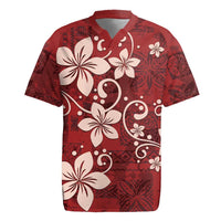 Plumeria Floral Tapa Pattern Oxblood Red Rugby Jersey LT01 Red - Polynesian Pride