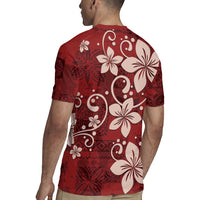 Plumeria Floral Tapa Pattern Oxblood Red Rugby Jersey LT01 - Polynesian Pride