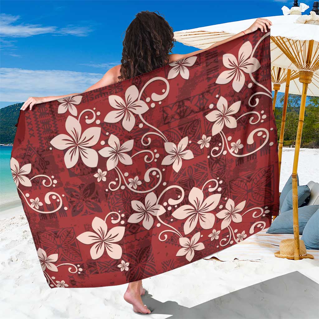 Plumeria Floral Tapa Pattern Oxblood Red Sarong LT01 One Size 44 x 66 inches Red - Polynesian Pride