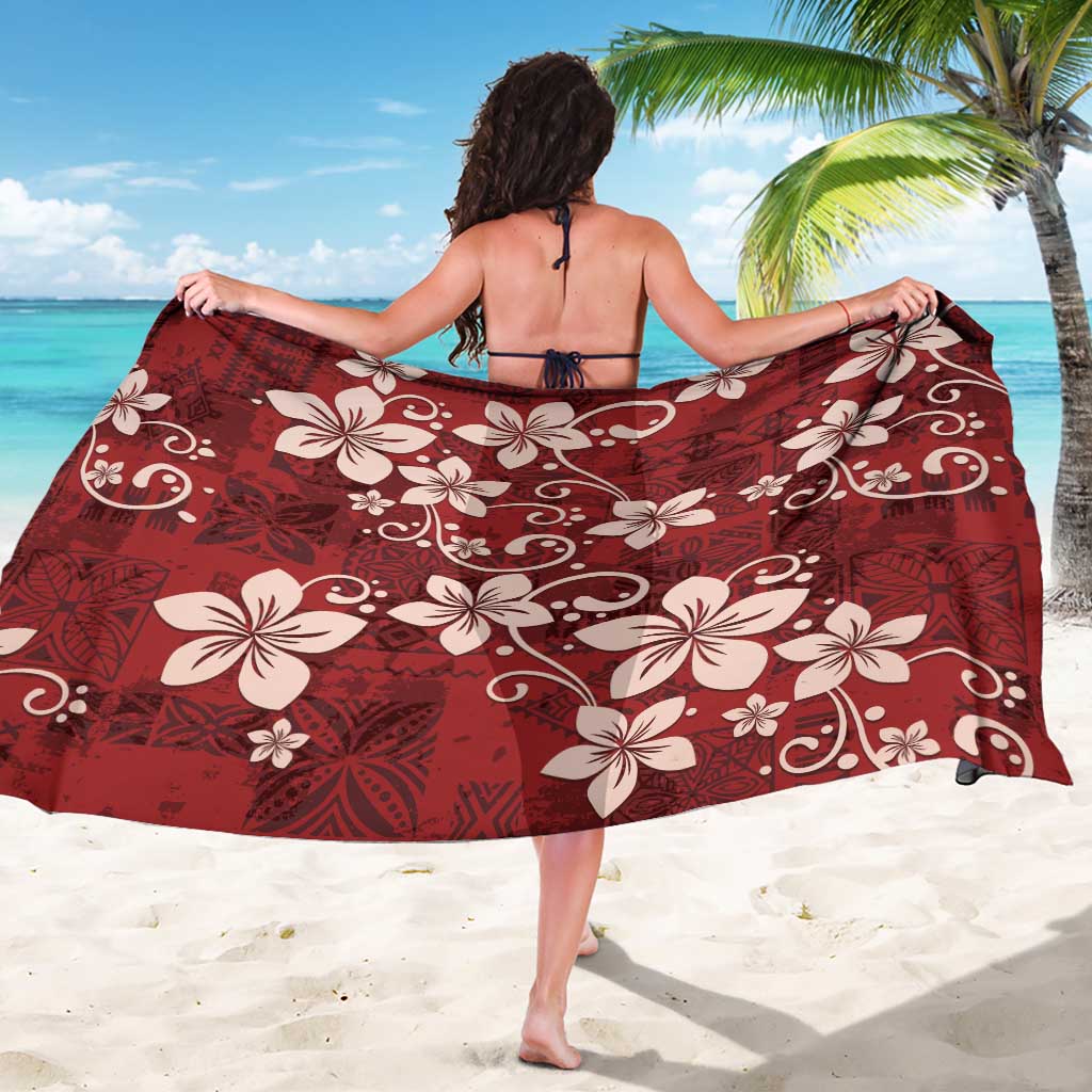 Plumeria Floral Tapa Pattern Oxblood Red Sarong LT01 - Polynesian Pride