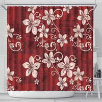 Plumeria Floral Tapa Pattern Oxblood Red Shower Curtain LT01 - Polynesian Pride