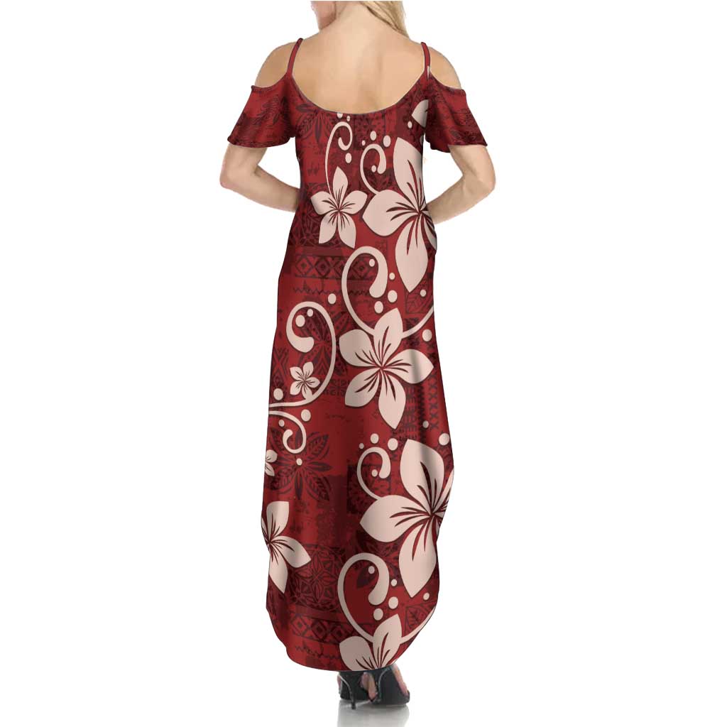 Plumeria Floral Tapa Pattern Oxblood Red Summer Maxi Dress LT01 - Polynesian Pride