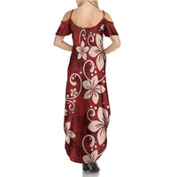 Plumeria Floral Tapa Pattern Oxblood Red Summer Maxi Dress LT01 - Polynesian Pride