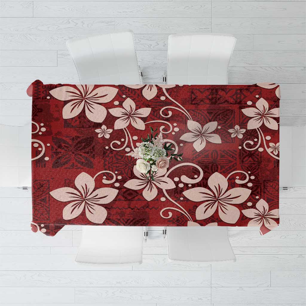 Plumeria Floral Tapa Pattern Oxblood Red Tablecloth