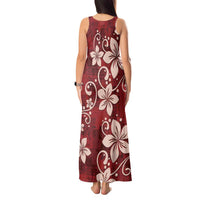 Plumeria Floral Tapa Pattern Oxblood Red Tank Maxi Dress LT01 - Polynesian Pride