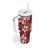 Plumeria Floral Tapa Pattern Oxblood Red Tumbler With Handle