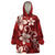 Plumeria Floral Tapa Pattern Oxblood Red Wearable Blanket Hoodie