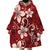 Plumeria Floral Tapa Pattern Oxblood Red Wearable Blanket Hoodie