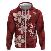 Plumeria Floral Tapa Pattern Oxblood Red Zip Hoodie LT01 Zip Hoodie Red - Polynesian Pride