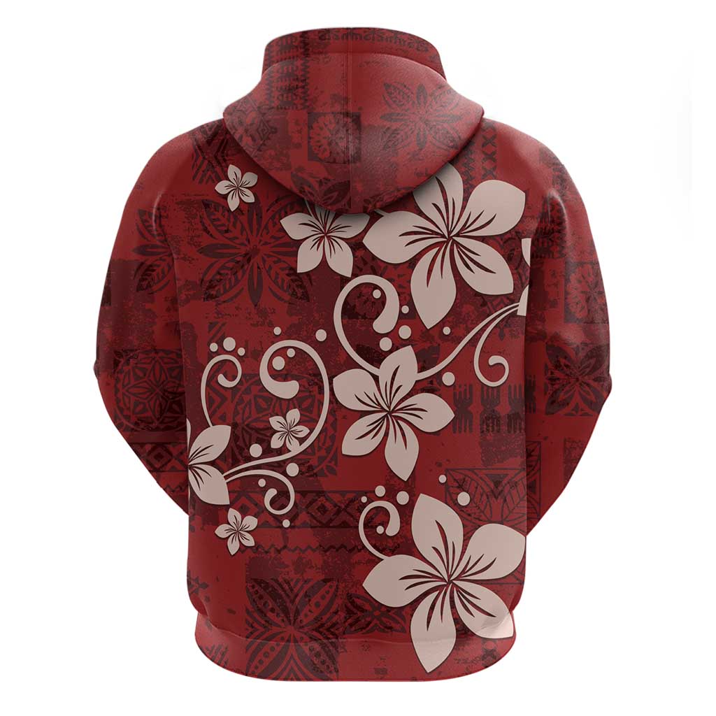 Plumeria Floral Tapa Pattern Oxblood Red Zip Hoodie LT01 - Polynesian Pride