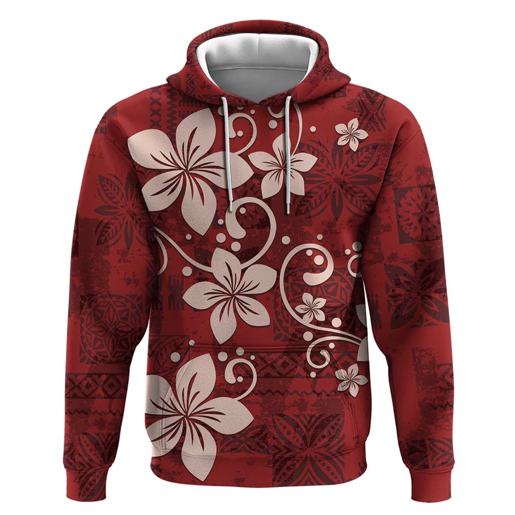 Plumeria Floral Tapa Pattern Oxblood Red Zip Hoodie LT01 Pullover Hoodie Red - Polynesian Pride