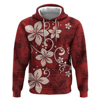 Plumeria Floral Tapa Pattern Oxblood Red Zip Hoodie LT01 Pullover Hoodie Red - Polynesian Pride