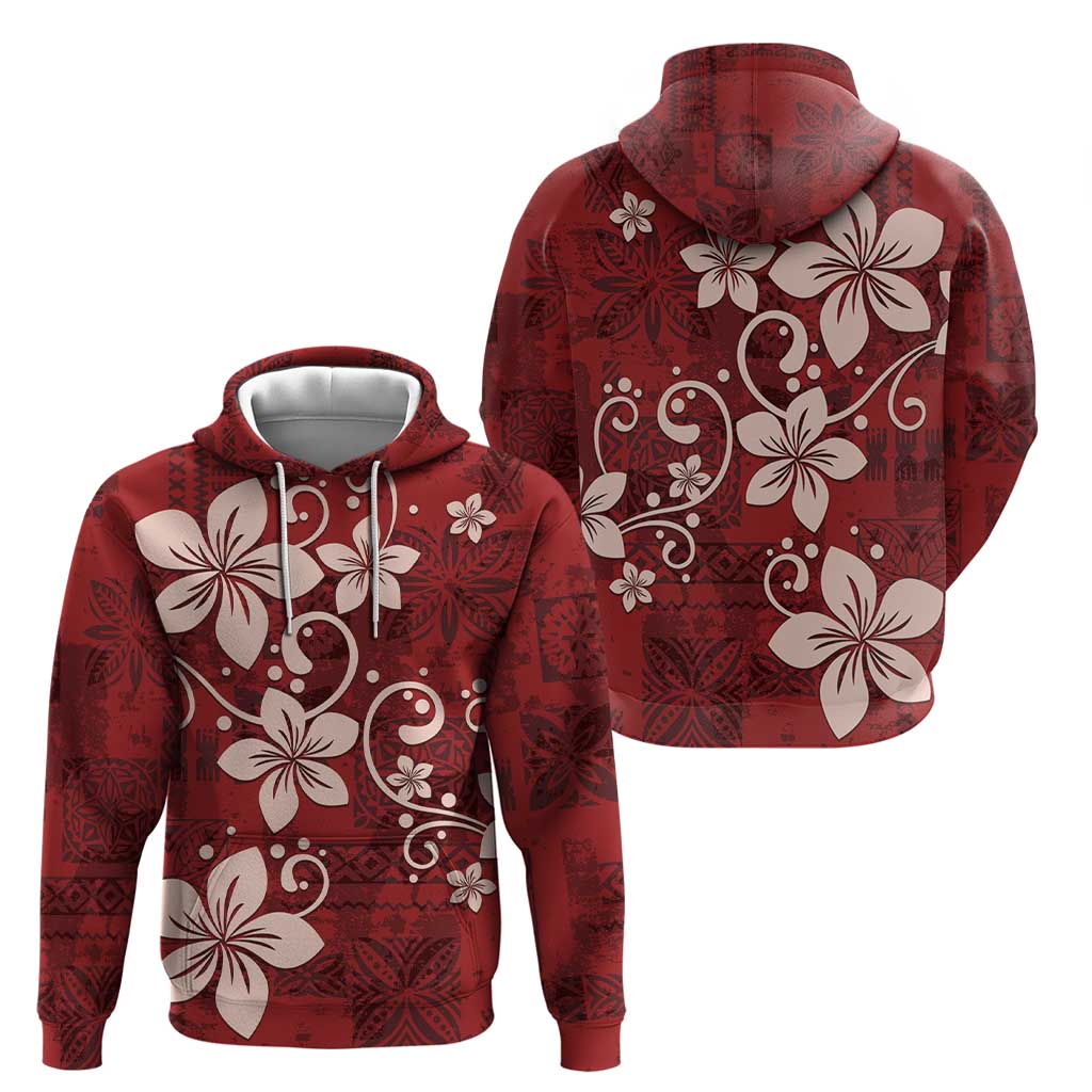 Plumeria Floral Tapa Pattern Oxblood Red Zip Hoodie LT01 - Polynesian Pride