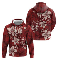 Plumeria Floral Tapa Pattern Oxblood Red Zip Hoodie LT01 - Polynesian Pride
