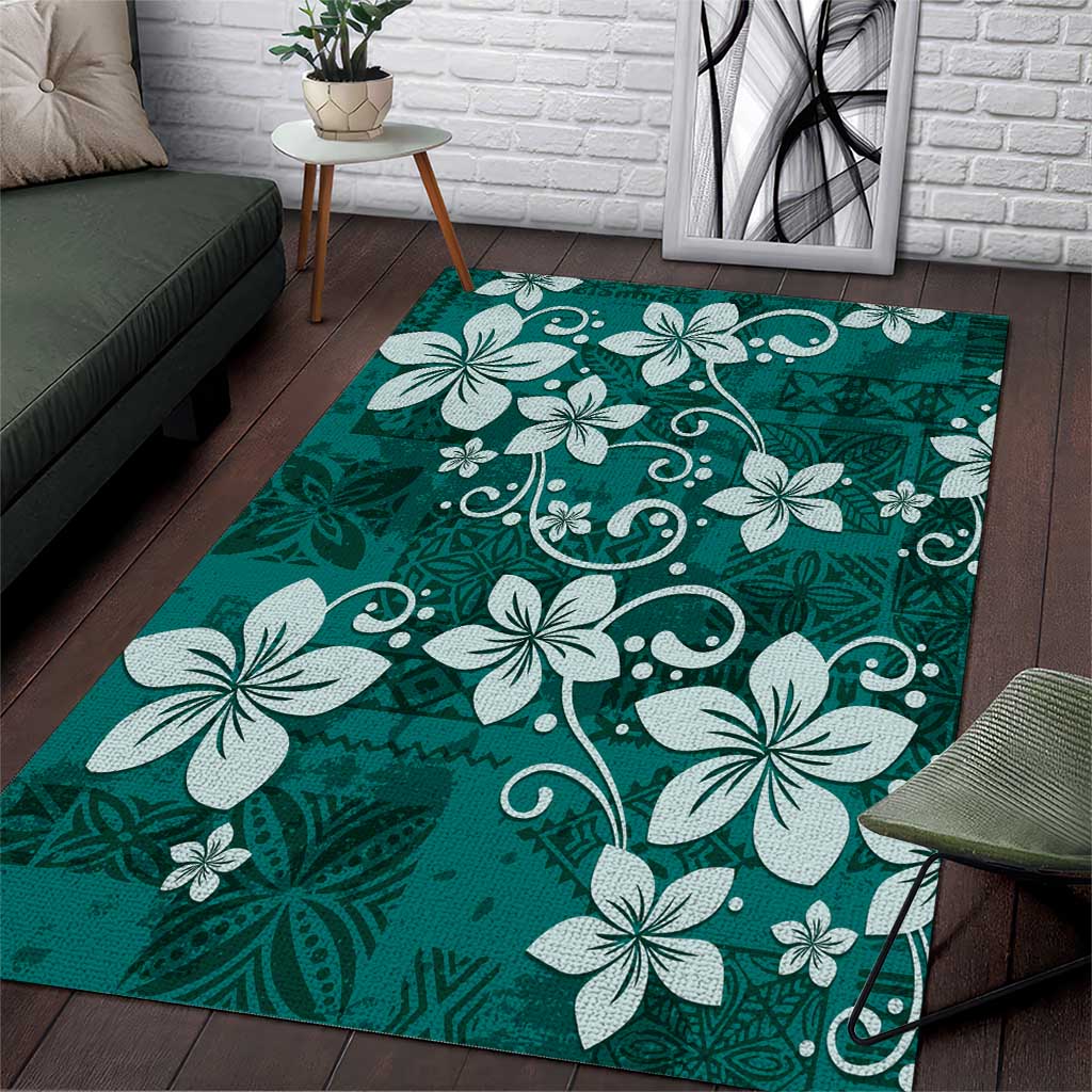 Plumeria Floral Tapa Pattern Crystal Teal Area Rug LT01 Teal - Polynesian Pride