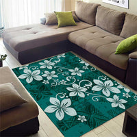Plumeria Floral Tapa Pattern Crystal Teal Area Rug LT01 - Polynesian Pride