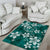 Plumeria Floral Tapa Pattern Crystal Teal Area Rug