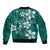 Plumeria Floral Tapa Pattern Crystal Teal Bomber Jacket