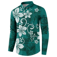 Plumeria Floral Tapa Pattern Crystal Teal Button Sweatshirt LT01 - Polynesian Pride