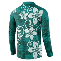 Plumeria Floral Tapa Pattern Crystal Teal Button Sweatshirt LT01 - Polynesian Pride