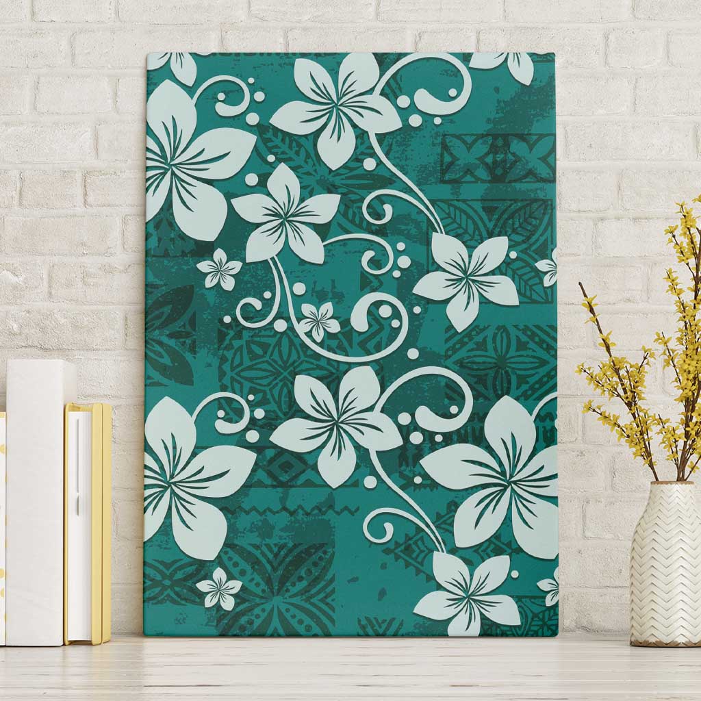 Plumeria Floral Tapa Pattern Crystal Teal Canvas Wall Art LT01 Without Frame Teal - Polynesian Pride