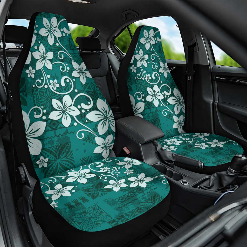 Plumeria Floral Tapa Pattern Crystal Teal Car Seat Cover LT01 One Size Teal - Polynesian Pride