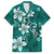 Plumeria Floral Tapa Pattern Crystal Teal Family Matching Long Sleeve Bodycon Dress and Hawaiian Shirt