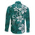 Plumeria Floral Tapa Pattern Crystal Teal Family Matching Long Sleeve Bodycon Dress and Hawaiian Shirt