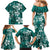 Plumeria Floral Tapa Pattern Crystal Teal Family Matching Mermaid Dress and Hawaiian Shirt