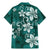 Plumeria Floral Tapa Pattern Crystal Teal Family Matching Mermaid Dress and Hawaiian Shirt