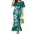 Plumeria Floral Tapa Pattern Crystal Teal Family Matching Mermaid Dress and Hawaiian Shirt