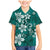 Plumeria Floral Tapa Pattern Crystal Teal Family Matching Mermaid Dress and Hawaiian Shirt