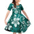 Plumeria Floral Tapa Pattern Crystal Teal Family Matching Off Shoulder Short Dress and Hawaiian Shirt