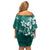 Plumeria Floral Tapa Pattern Crystal Teal Family Matching Off Shoulder Short Dress and Hawaiian Shirt