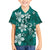 Plumeria Floral Tapa Pattern Crystal Teal Family Matching Off Shoulder Short Dress and Hawaiian Shirt