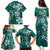 Plumeria Floral Tapa Pattern Crystal Teal Family Matching Puletasi and Hawaiian Shirt