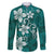 Plumeria Floral Tapa Pattern Crystal Teal Family Matching Puletasi and Hawaiian Shirt