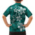 Plumeria Floral Tapa Pattern Crystal Teal Family Matching Summer Maxi Dress and Hawaiian Shirt